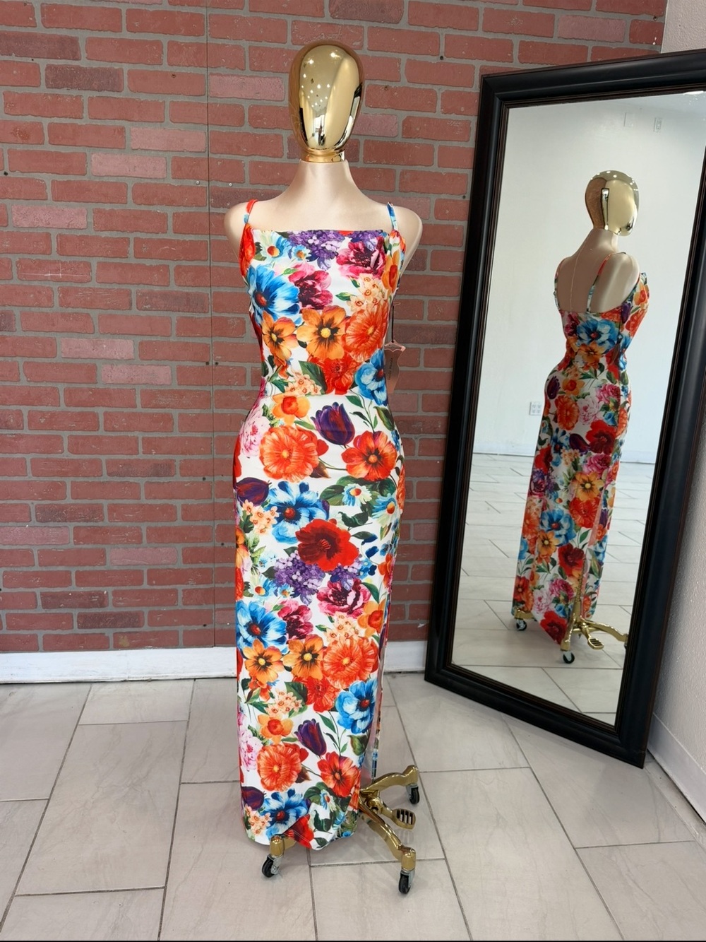Haute Monde Multicolor Floral Spaghetti-Strap Maxi Dress